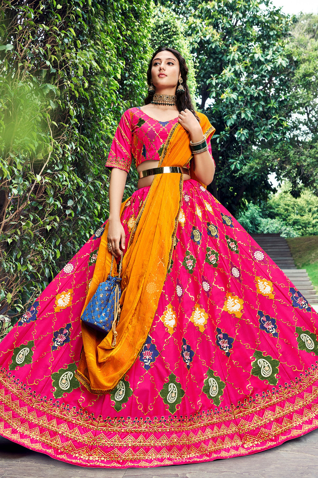 Pink Silk Lehenga Choli For Indian Festivals & Weddings - Sequence Embroidery Work, Thread Work