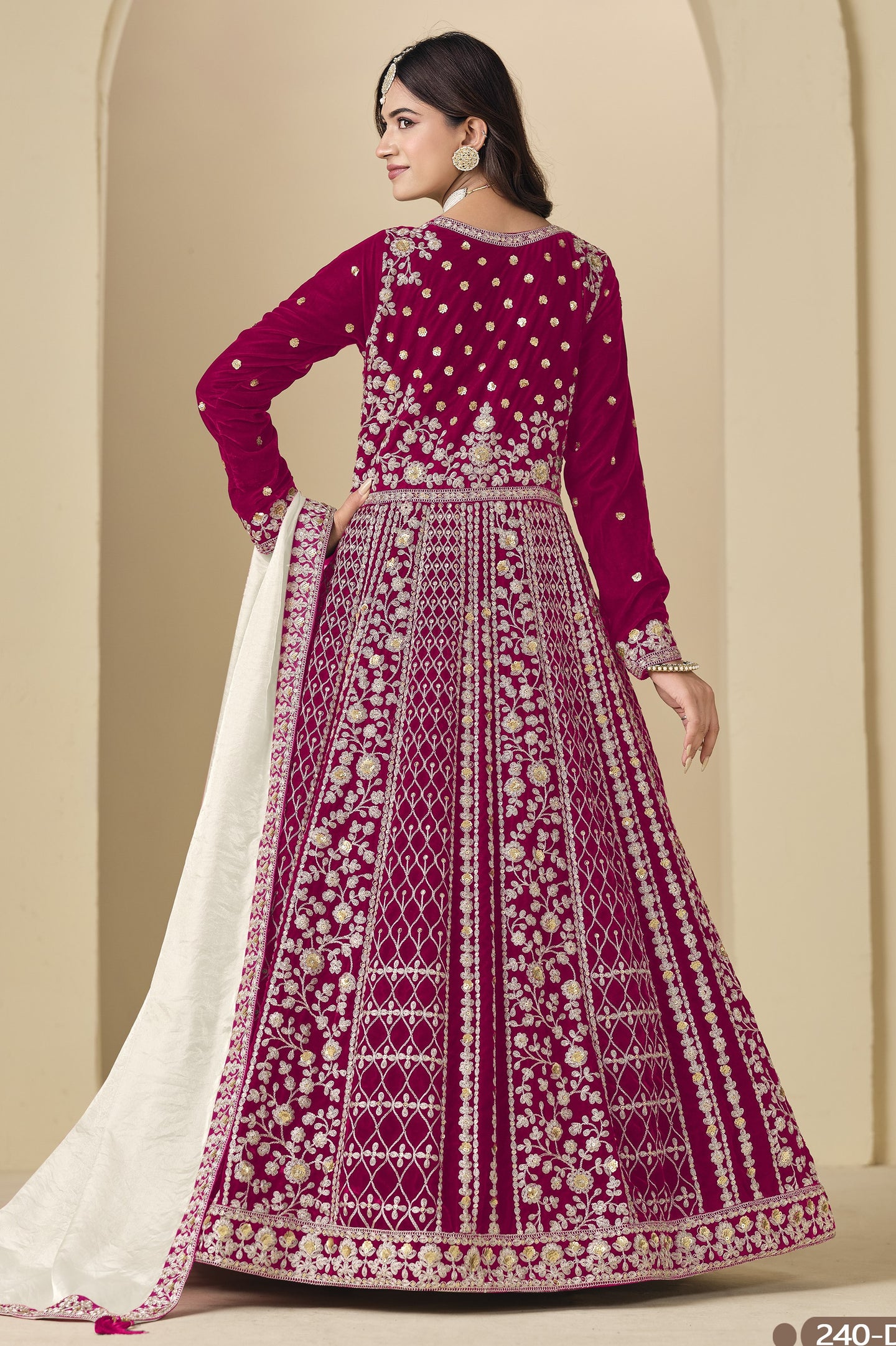 Pink Velvet Suit Women Anarkali with Dori and Sequins Work