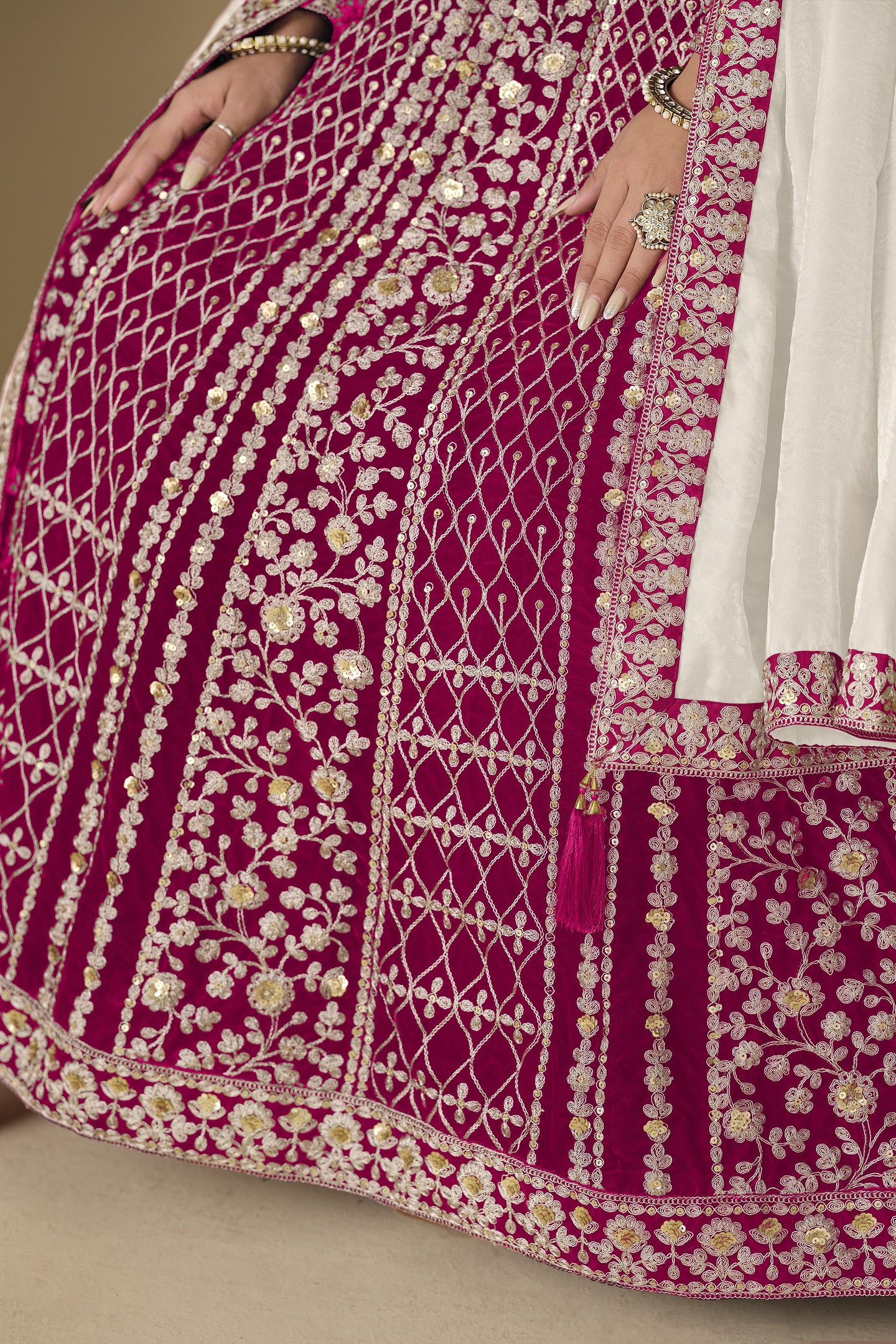 Pink Velvet Suit Women Anarkali with Dori and Sequins Work