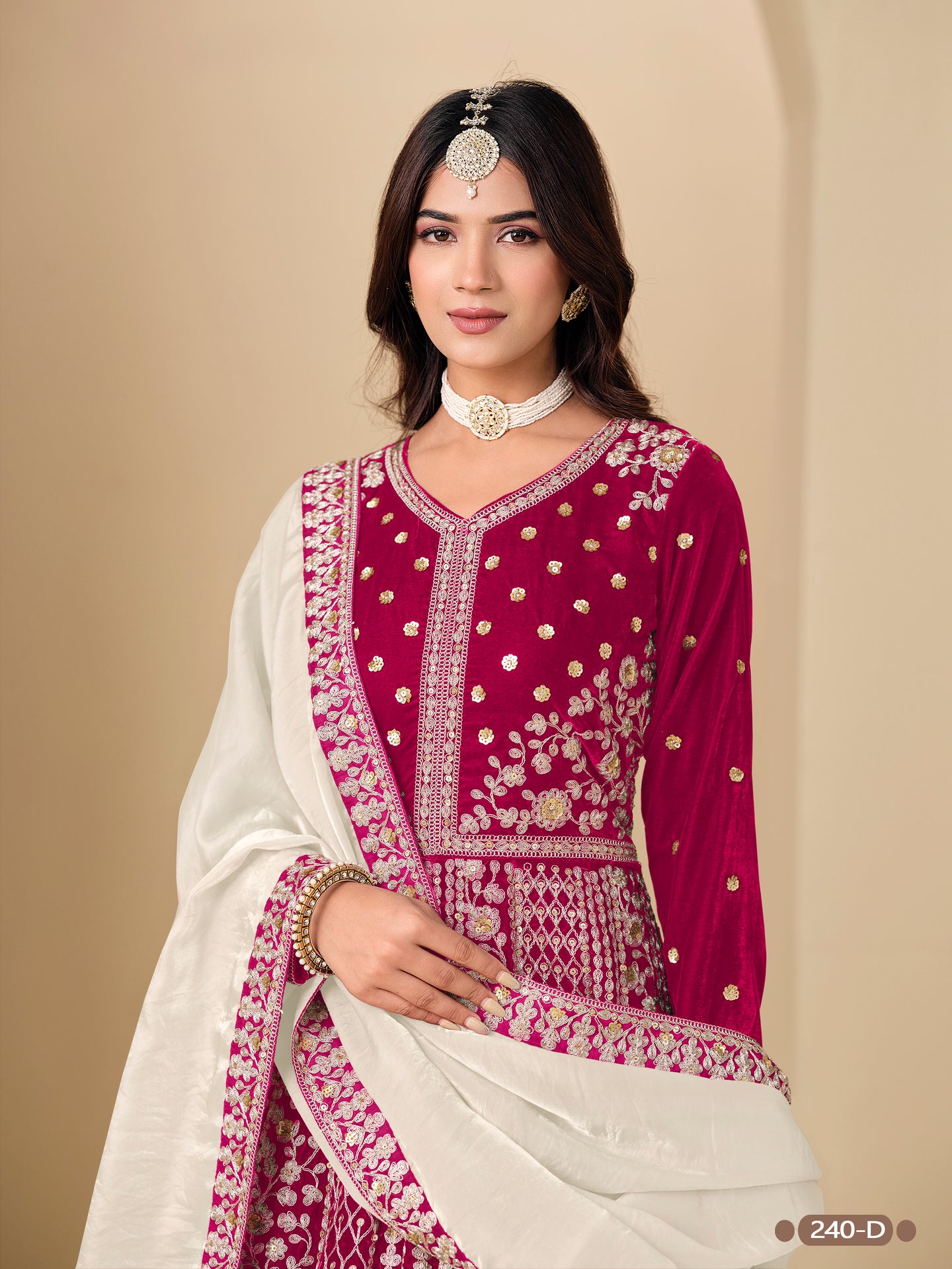 Pink Velvet Suit Women Anarkali with Dori and Sequins Work