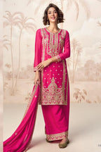 Pink Chinon Silk Kurta with Palazo Indian Wedding Suits with Dori and Sequins Work