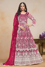 Pink Net Dori Work Anarkali for Wedding Function