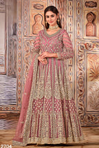 Pink Art Silk Pakistani Anarkali Dress with Sequins and Thread Embroidery