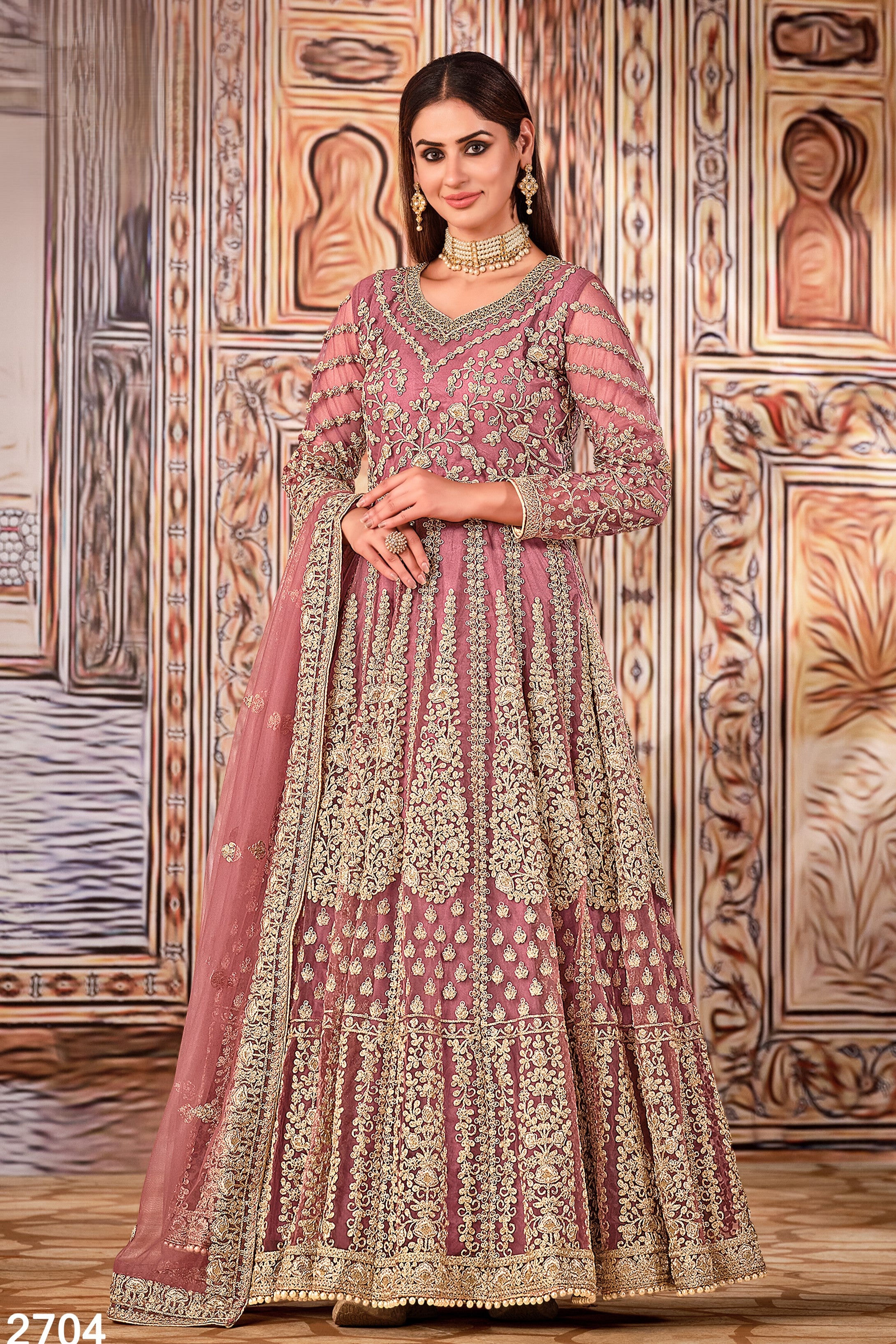 Pink Art Silk Pakistani Anarkali Dress with Sequins and Thread Embroidery