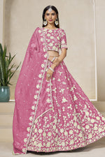 Pink Crushed Organza Lehenga Choli for Wedding with Sequin Work