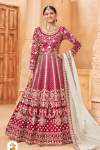 Dark Pink Art Silk Anarkali Pakistani Dresses Traditional With Thread Embroidery Work