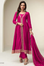 Pink Chinon Silk Designer Anarkali Suits with Thread & Sequins Embroidery