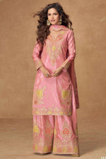 Pink Indian Palazzo Suits Online in Simmer Silk with Thread & Sequins