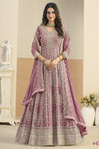 Pink Georgette Anarkali Dress for Wedding with Thread & Sequins Work