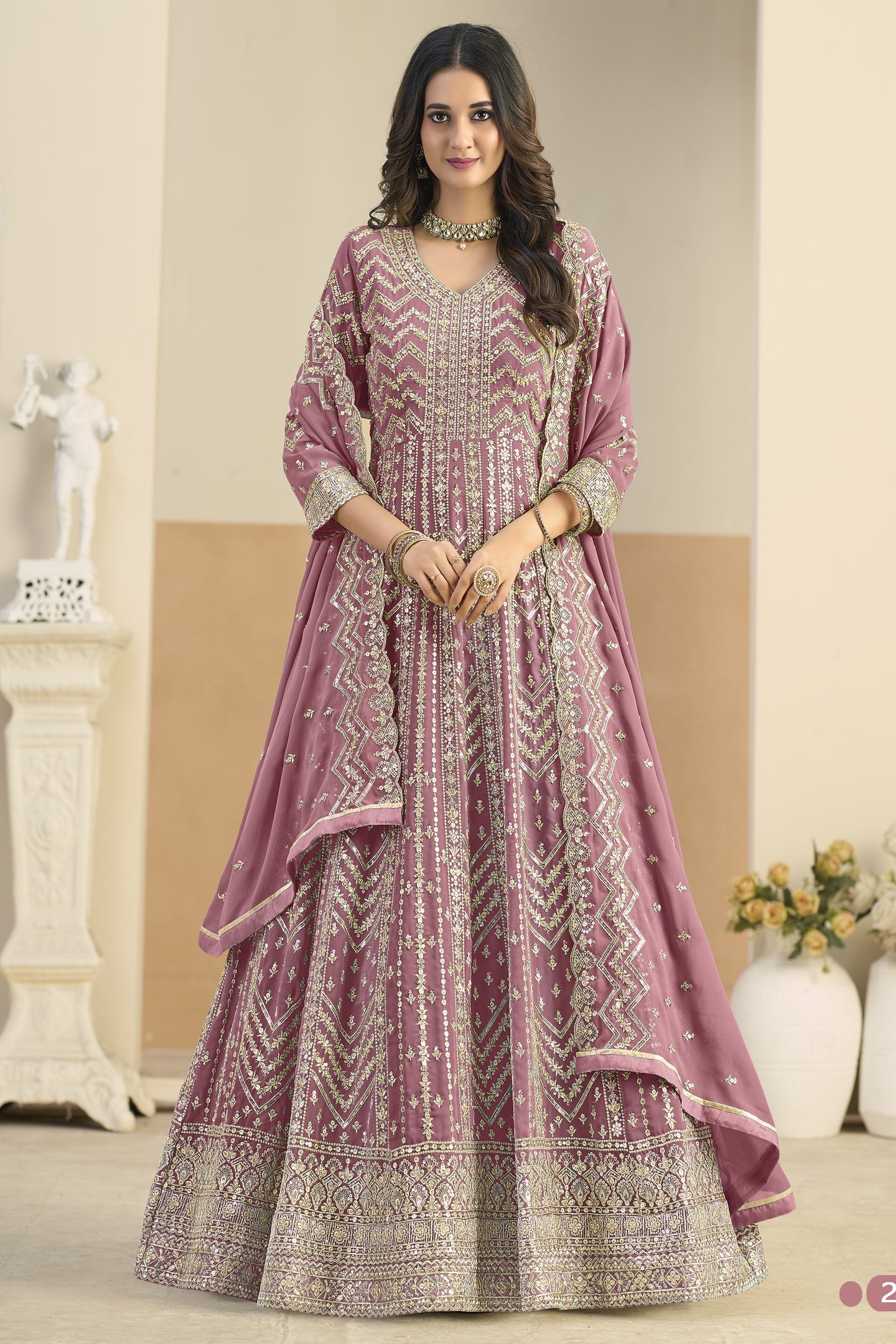 Pink Georgette Anarkali Dress for Wedding with Thread & Sequins Work