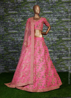 Pink Slub Silk Lehenga Choli For Indian Festivals & Pakistani Weddings Dress - Sequence Embroidery Work, Zari Work