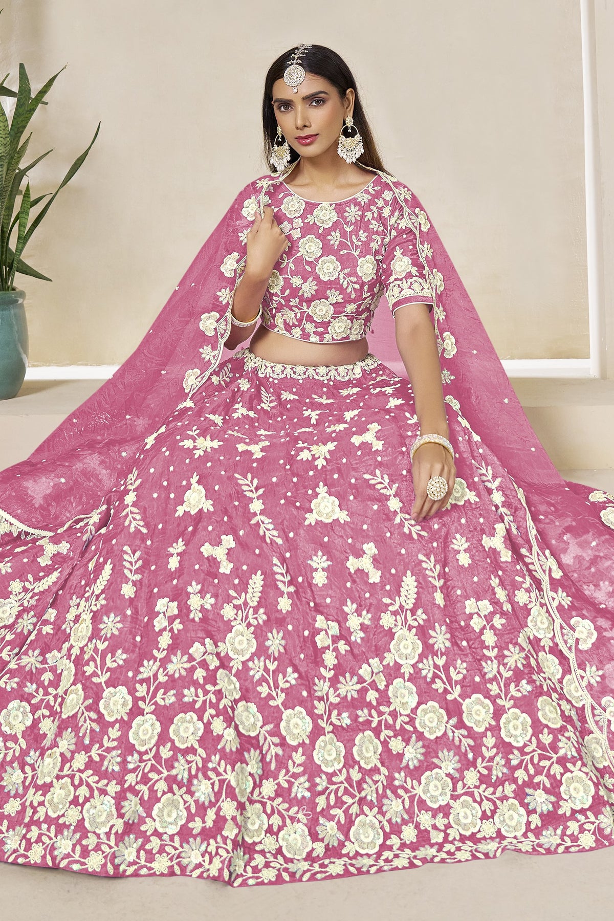 Pink Lehenga Choli for Wedding with Thread & Sequin Work