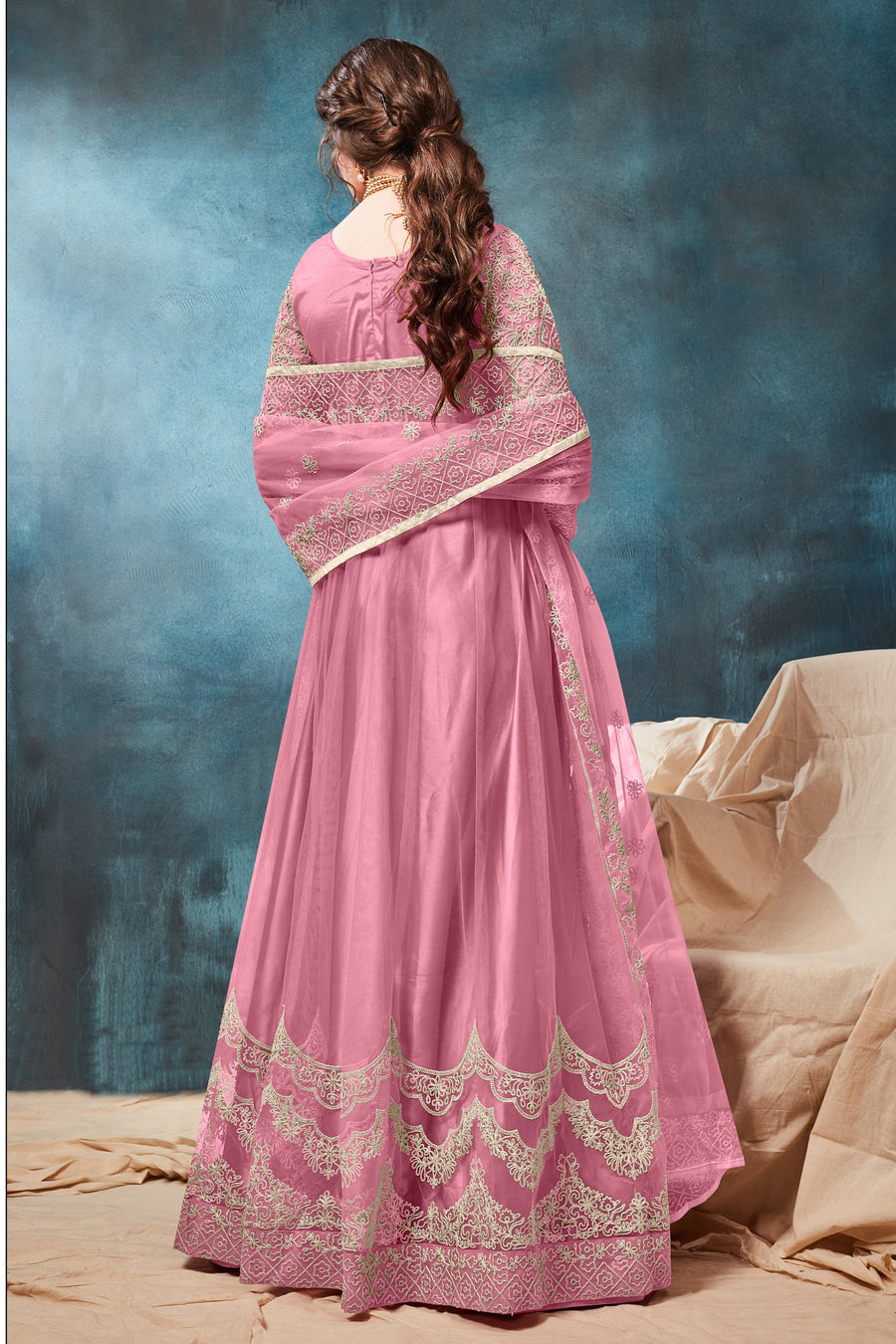 Pink Net Dori Embroidery Anarkali from our Indian Dresses for Women Collection