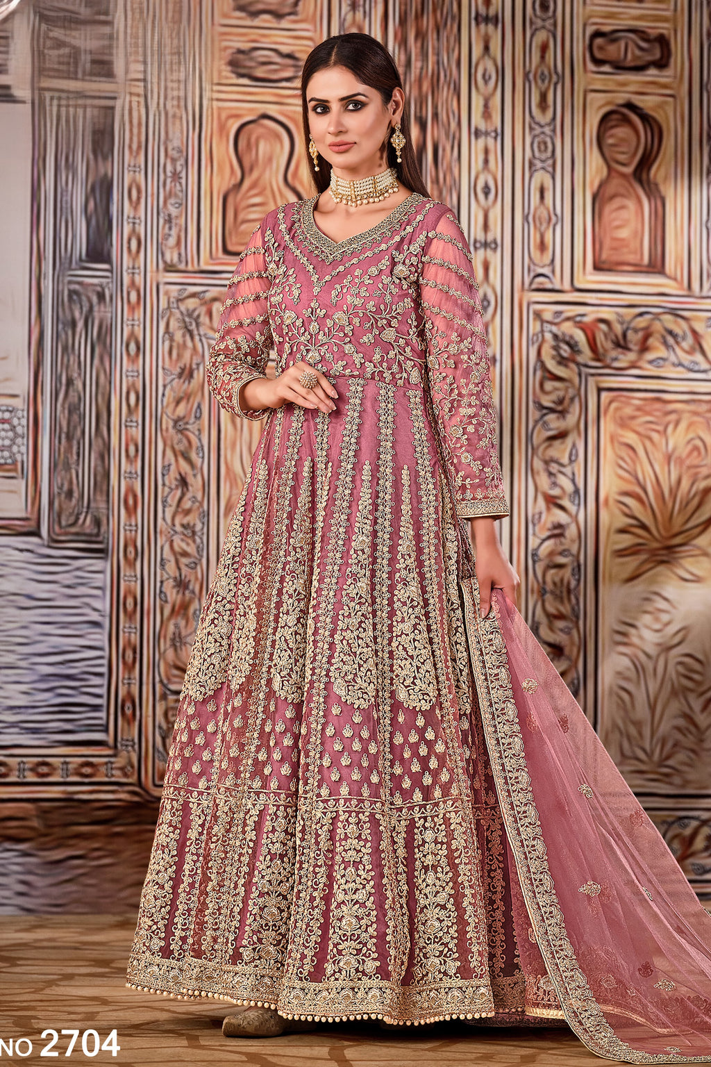 Pink Art Silk Pakistani Anarkali Dress with Sequins and Thread Embroidery