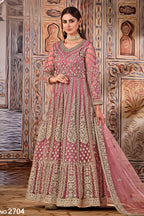 Pink Art Silk Pakistani Anarkali Dress with Sequins and Thread Embroidery