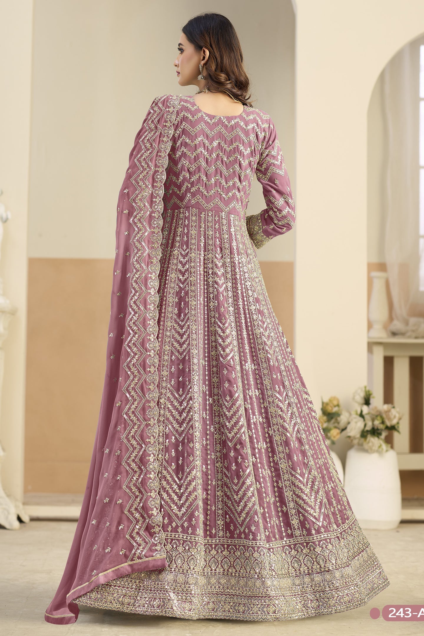 Pink Georgette Anarkali Dress for Wedding with Thread & Sequins Work