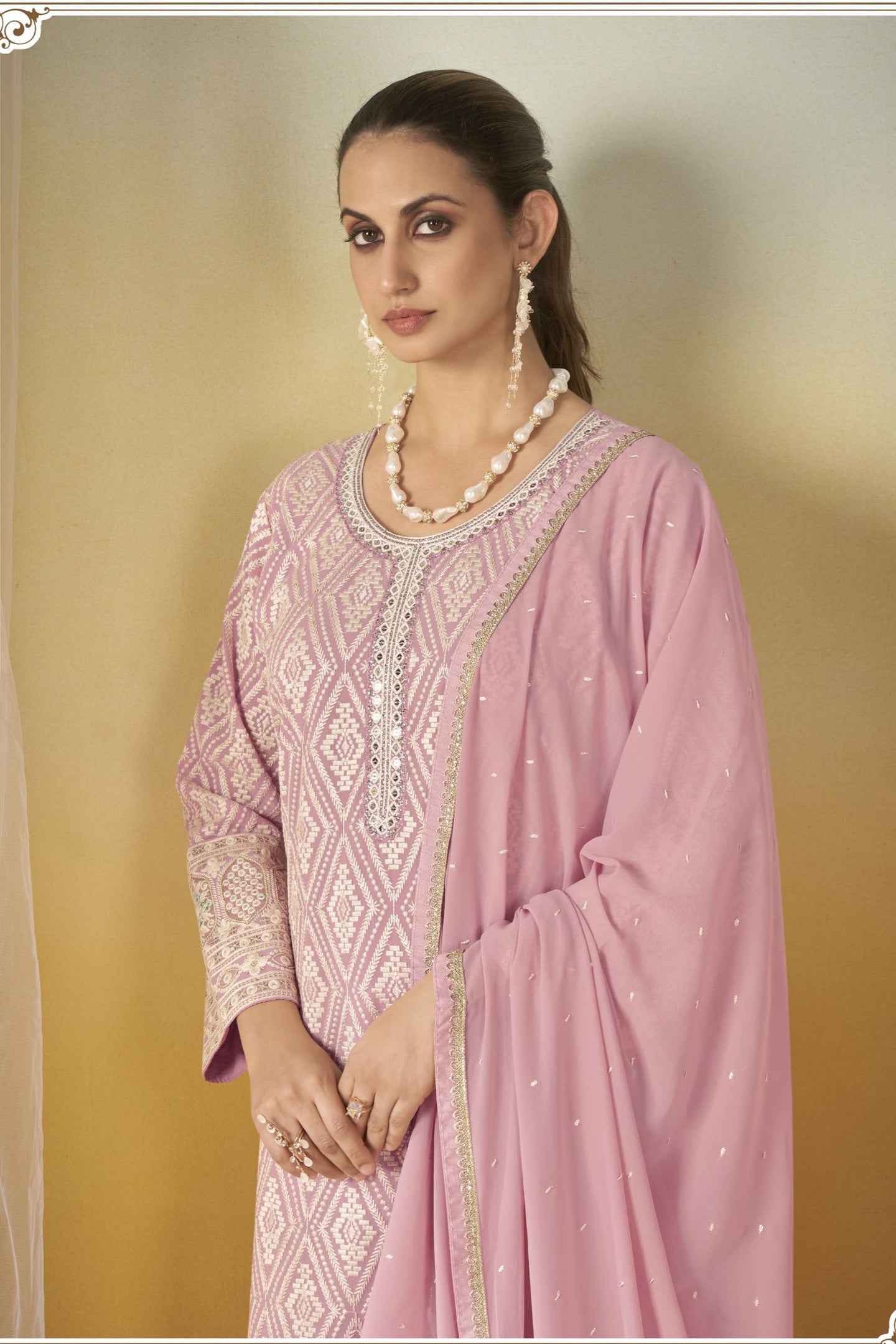 Baby Pink Georgette Thread Embroidered Latest Plazo Design for Wedding