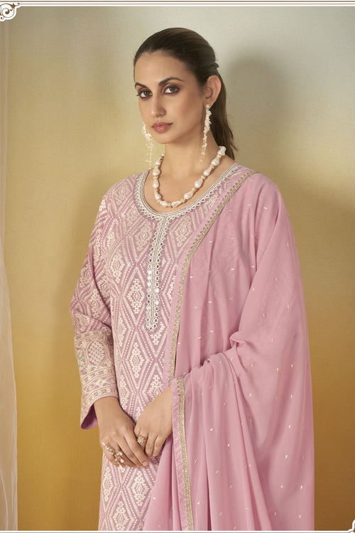 Baby Pink Georgette Thread Embroidered Latest Plazo Design for Wedding