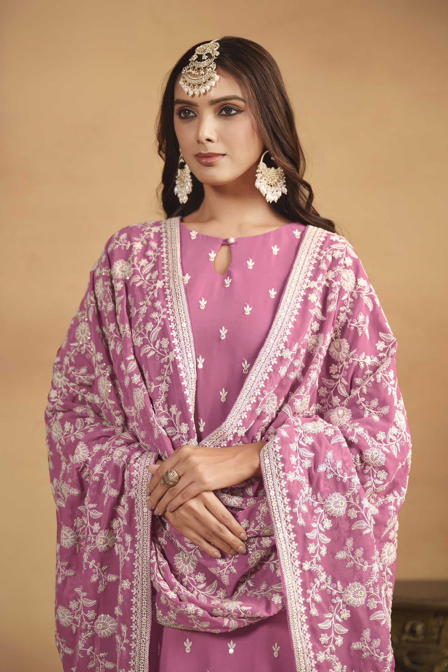 Pink Georgette Embroidered Dress Womens Kameez with Pant