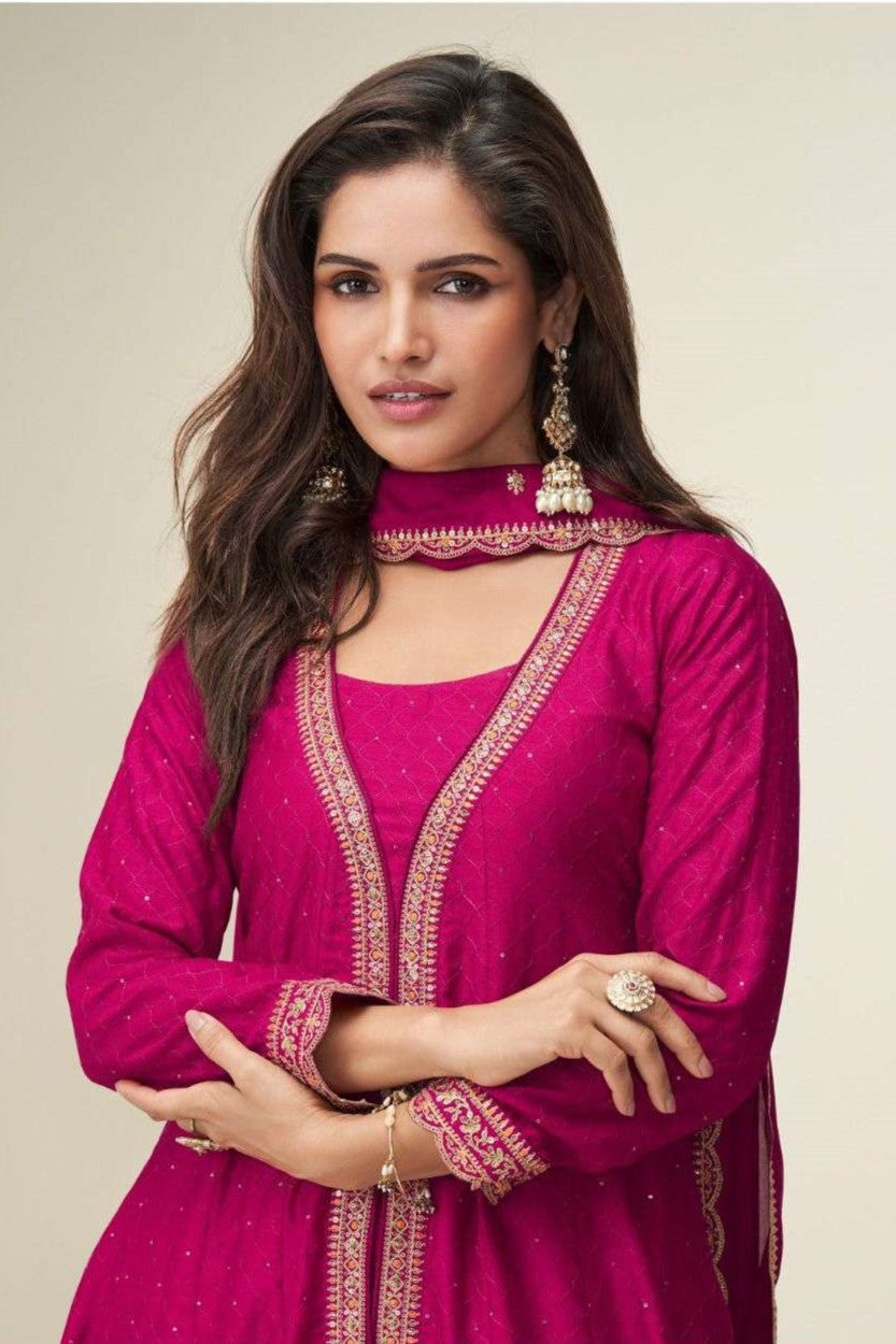Pink Chinon Silk Designer Anarkali Suits USA with Thread and Sequins Embroidery