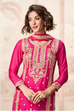Pink Chinon Silk Kurta with Palazo Indian Wedding Suits with Dori and Sequins Work