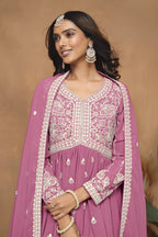 Pink Georgette Light Sharara Suit with Thread Embroidery Work