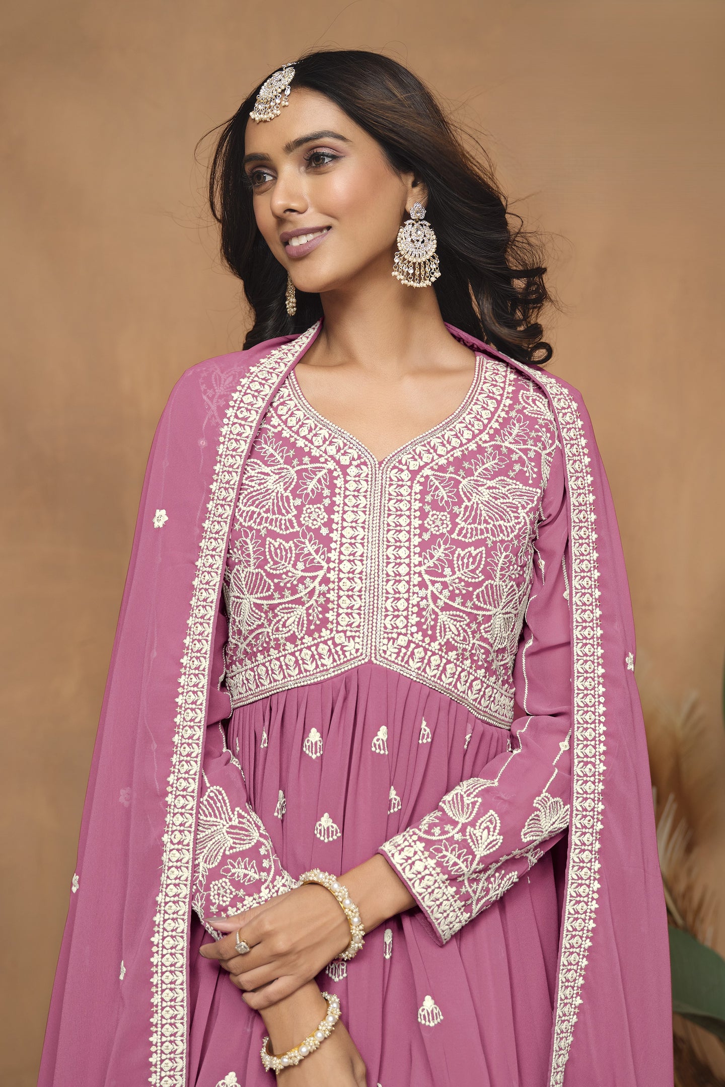 Pink Georgette Light Sharara Suit with Thread Embroidery Work