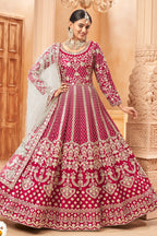 Dark Pink Art Silk Anarkali Pakistani Dresses Traditional With Thread Embroidery Work