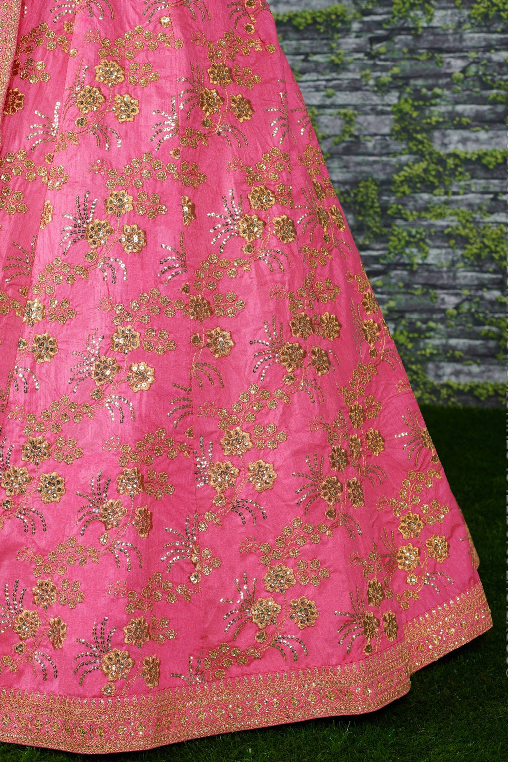 Pink Slub Silk Lehenga Choli For Indian Festivals & Pakistani Weddings Dress - Sequence Embroidery Work, Zari Work