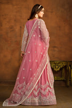 Pink Net Thread Embroidery Anarkali Dress for Reception