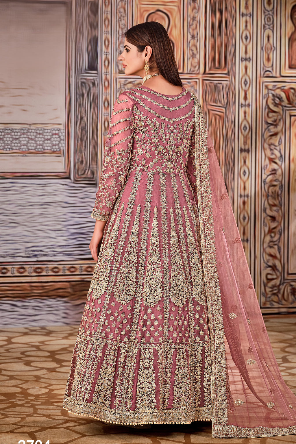 Pink Art Silk Pakistani Anarkali Dress with Sequins and Thread Embroidery