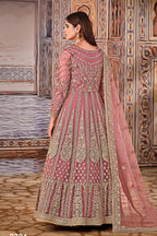 Pink Art Silk Pakistani Anarkali Dress with Sequins and Thread Embroidery