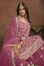 Pink Georgette Sharara Suit for Women with Thread and Sequins Work
