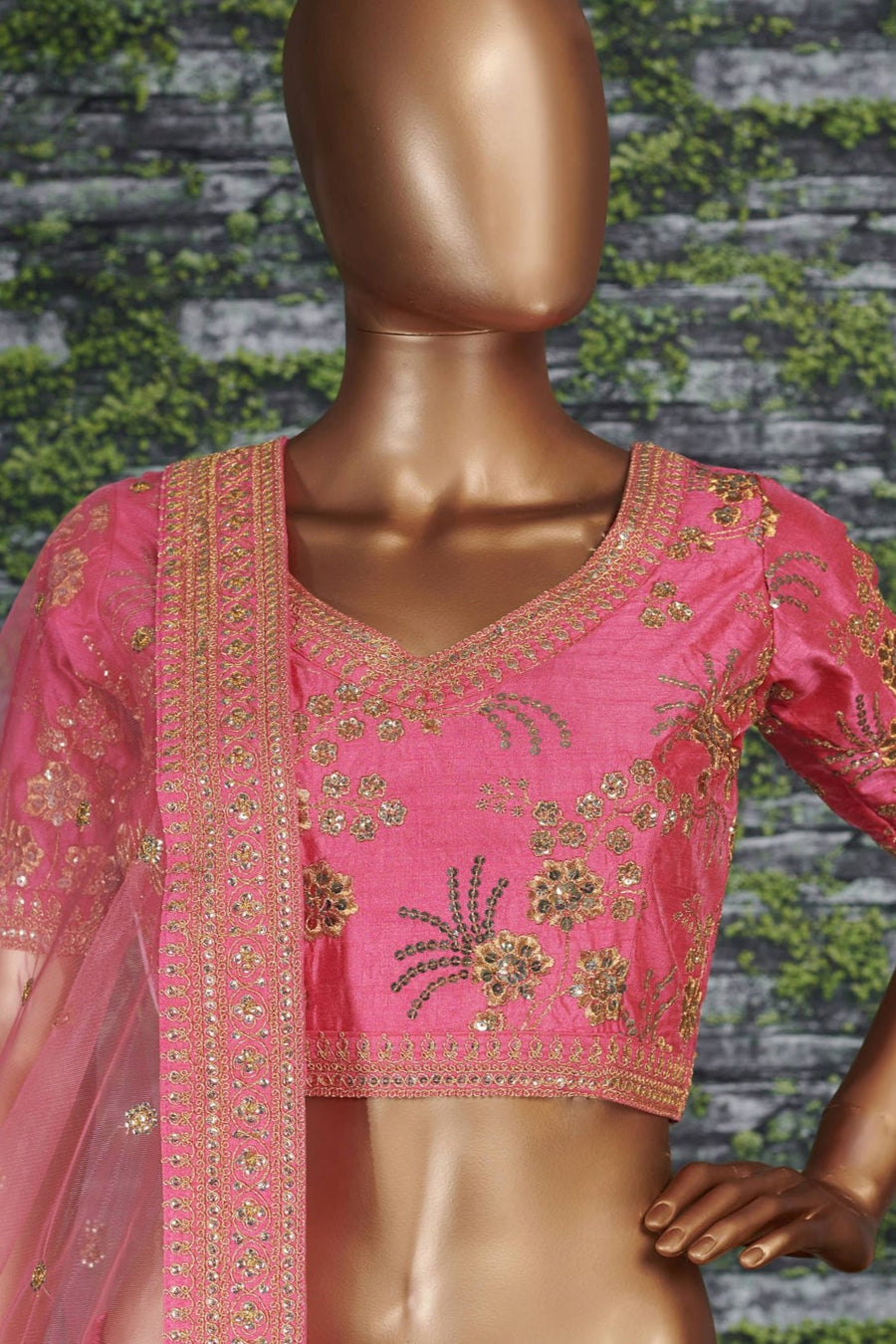 Pink Slub Silk Lehenga Choli For Indian Festivals & Pakistani Weddings Dress - Sequence Embroidery Work, Zari Work