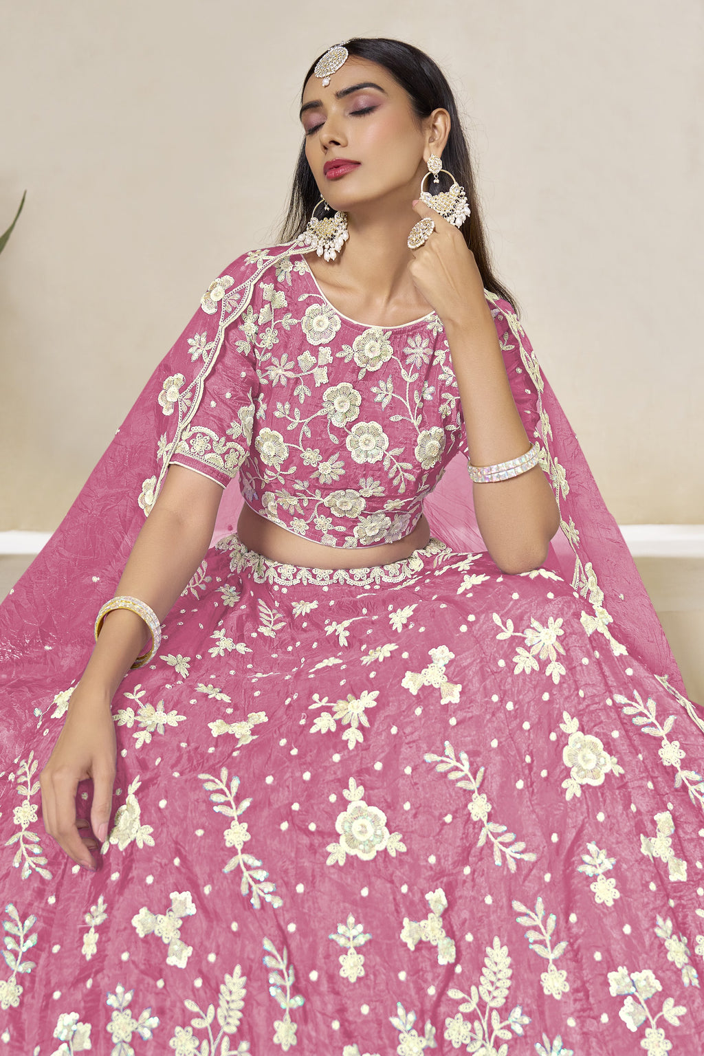 Pink Lehenga Choli for Wedding with Thread & Sequin Work