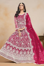 Pink Net Dori Work Anarkali for Wedding Function