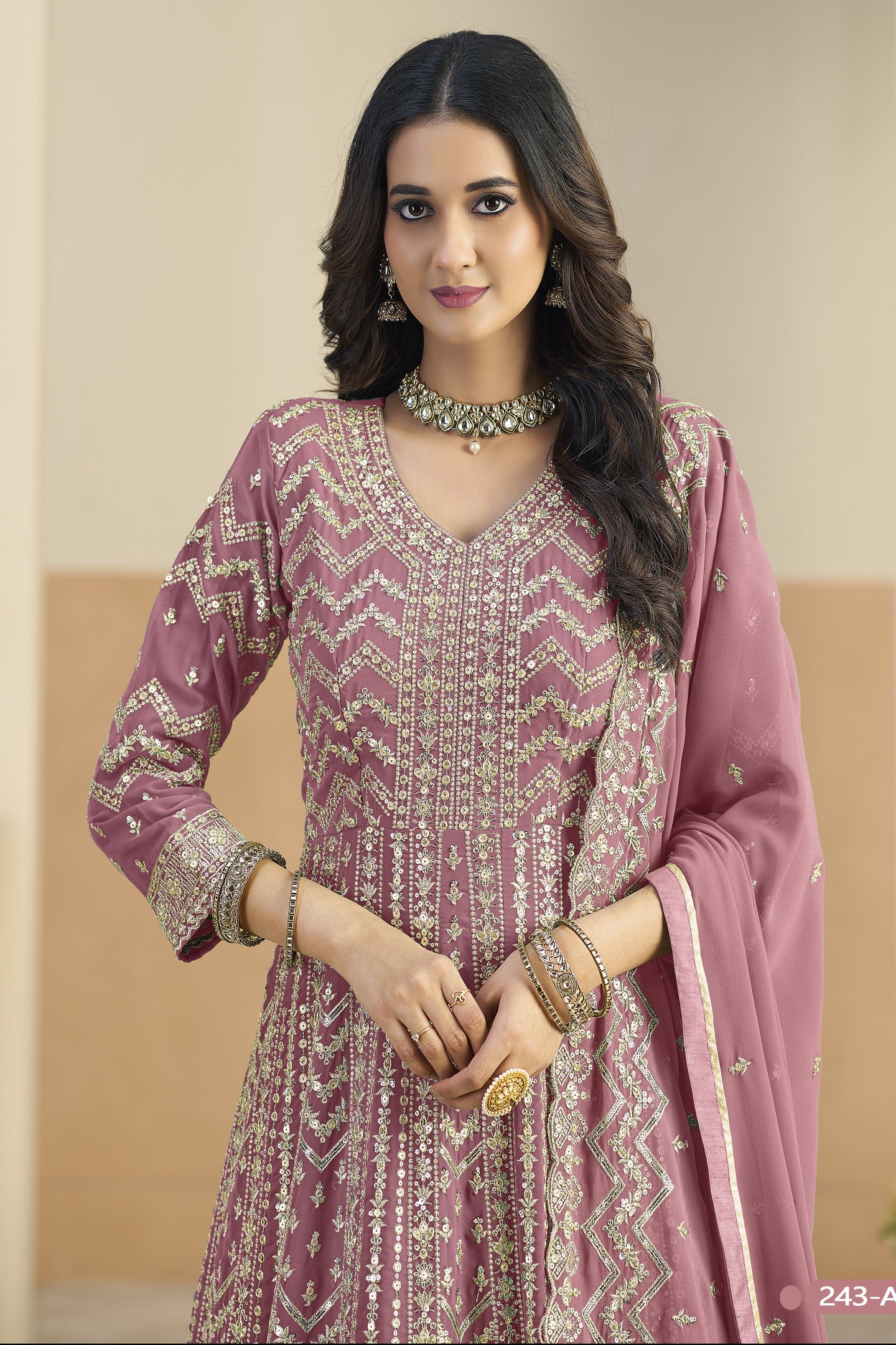 Pink Georgette Anarkali Dress for Wedding with Thread & Sequins Work