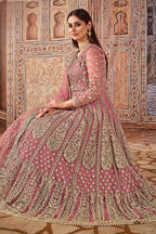 Pink Art Silk Pakistani Anarkali Dress with Sequins and Thread Embroidery
