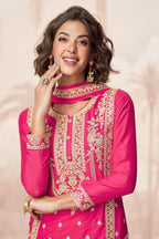 Pink Chinon Silk Kurta with Palazo Indian Wedding Suits with Dori and Sequins Work