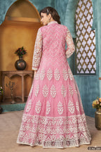 Pink Net Anarkali Indian Party Wear Dresses with Sequins and Thread Embroidery Work