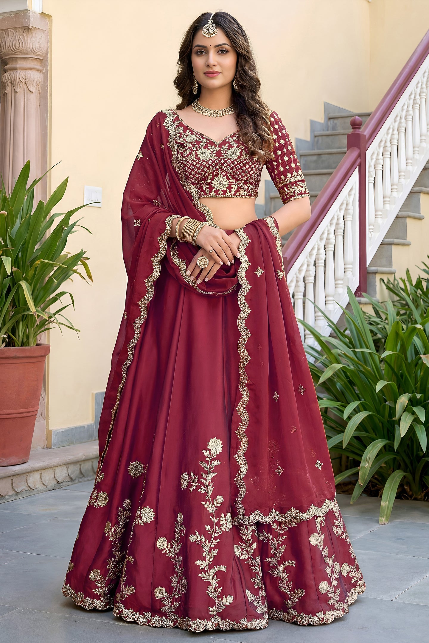 Pinkish Peach Rangoli Silk Wedding Lengha for Women with Zari and Sequins Work