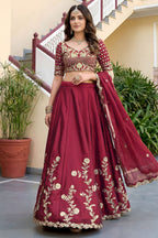 Pinkish Peach Rangoli Silk Wedding Lengha for Women with Zari and Sequins Work