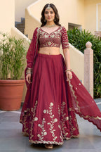 Pinkish Peach Rangoli Silk Wedding Lengha for Women with Zari and Sequins Work
