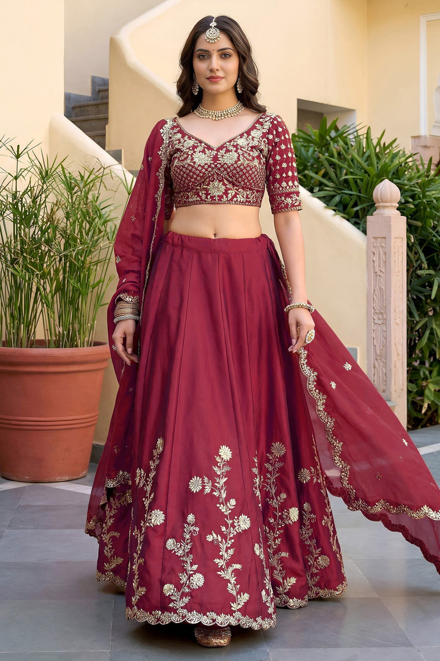 Pinkish Peach Rangoli Silk Wedding Lengha for Women with Zari and Sequins Work