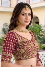 Pinkish Peach Rangoli Silk Wedding Lengha for Women with Zari and Sequins Work