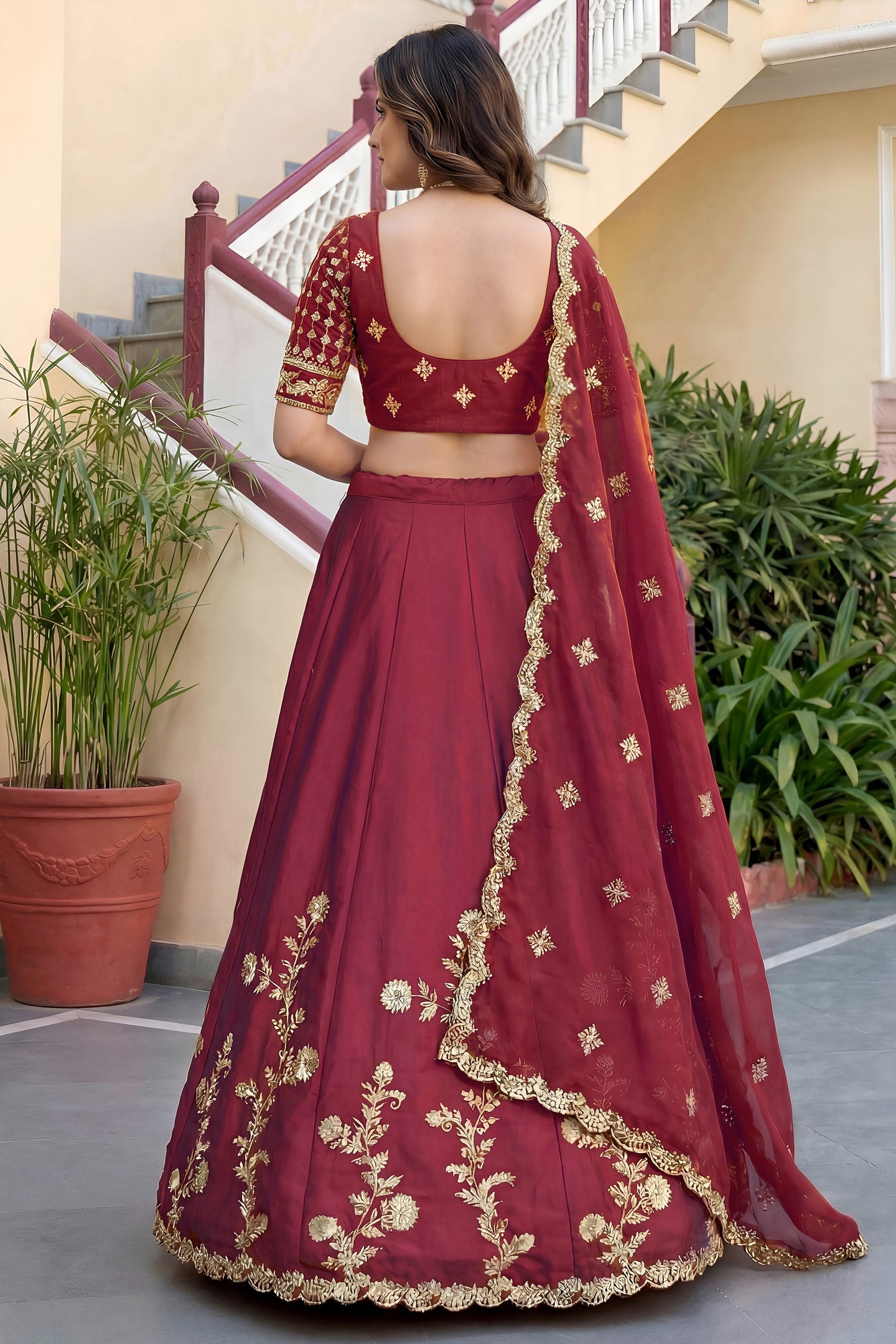 Pinkish Peach Rangoli Silk Wedding Lengha for Women with Zari and Sequins Work