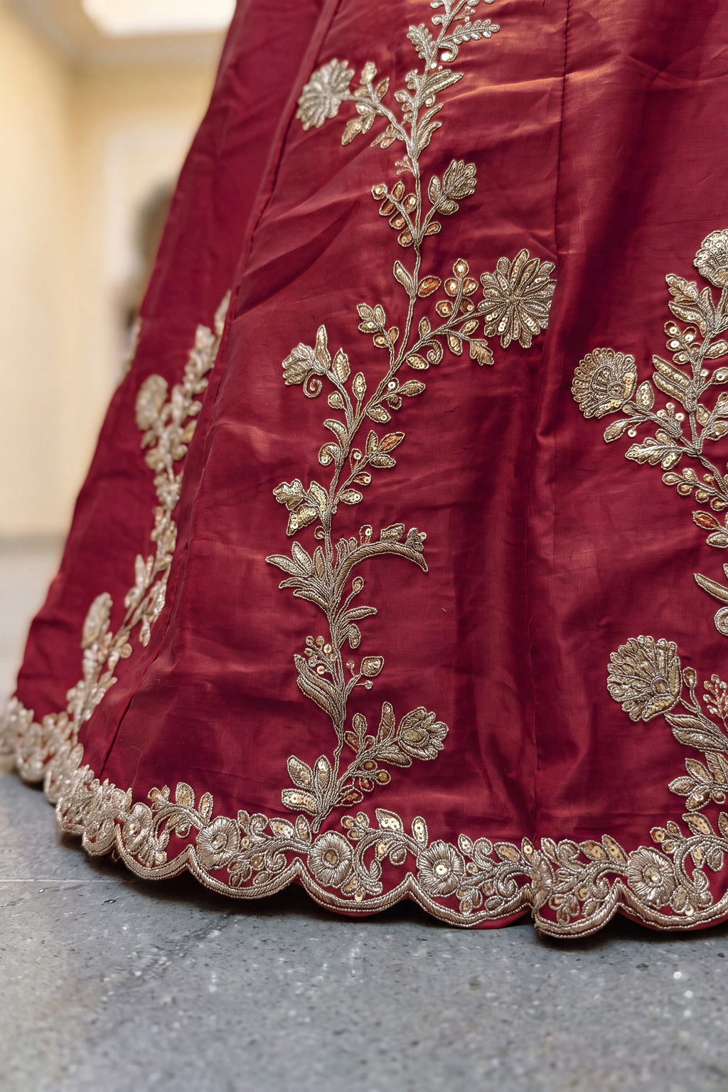 Pinkish Peach Rangoli Silk Wedding Lengha for Women with Zari and Sequins Work