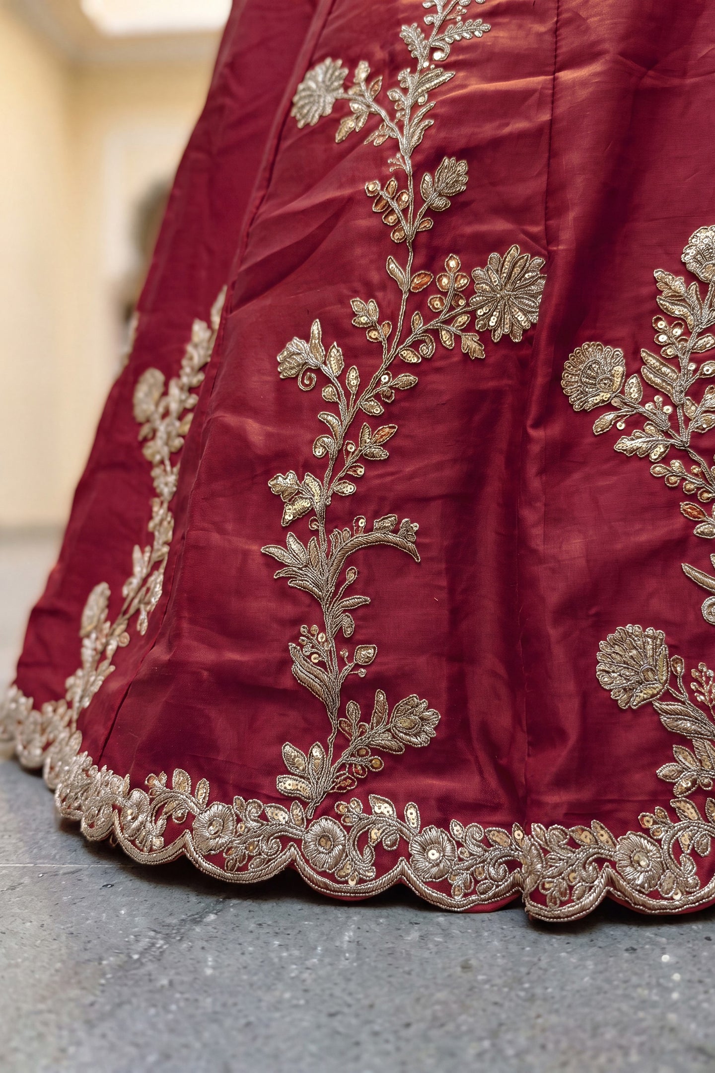 Pinkish Peach Rangoli Silk Wedding Lengha for Women with Zari and Sequins Work