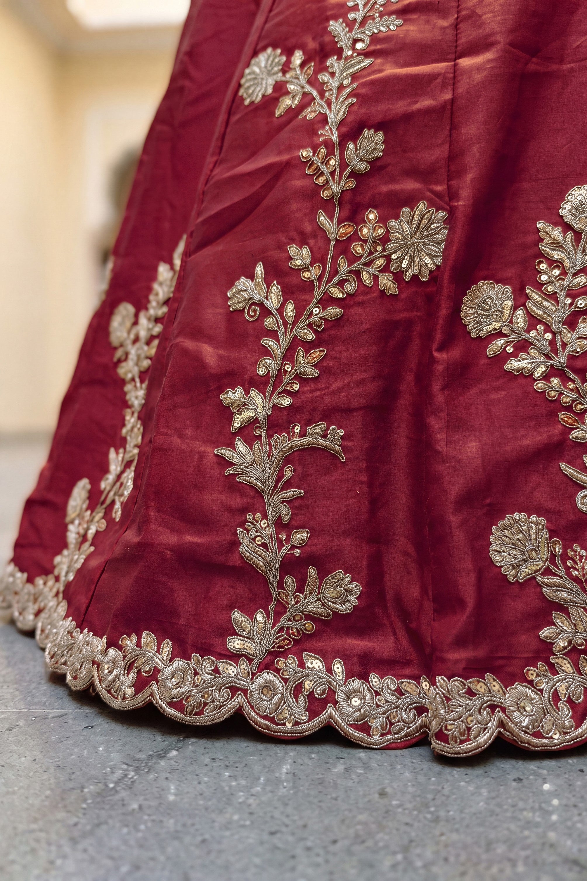 Pinkish Peach Rangoli Silk Wedding Lengha for Women with Zari and Sequins Work