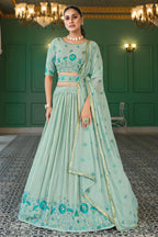 Purple Georgette Lehenga Choli Set For Indian Festivals & Weddings - Thread & Sequence Embroidery Work,